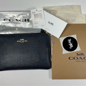 NEW Coach L Zip Pouch Corner Zip Wristlet Wallet Midnight Leather * NIB